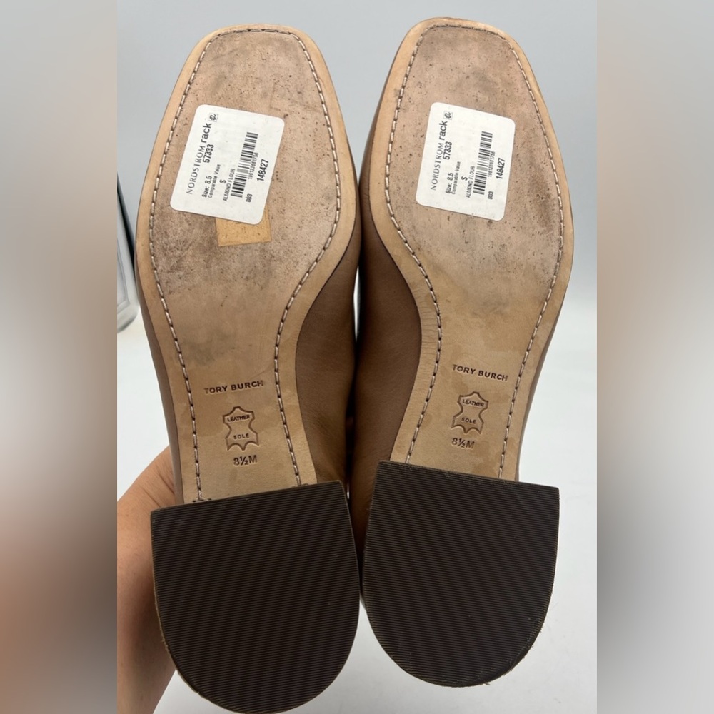 TORY BURCH Georgia Leather 35mm Pump Square Heel Almond Flour Women’s Size 8.5 - Picture 9 of 15